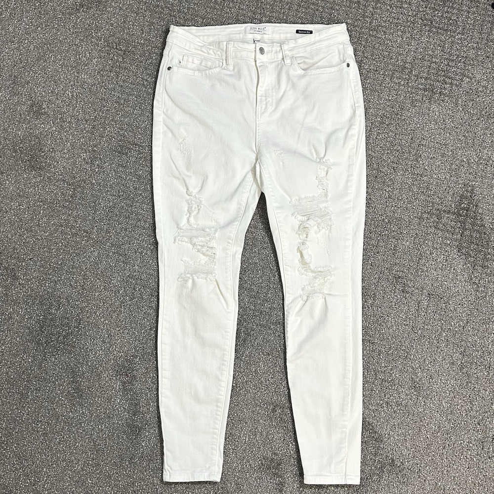 Judy Blue Jeans Womens 15/32 White Distressed High Rise Skinny‎ Stretch Denim